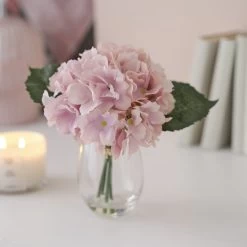 17cm Pink Hydrangeas Artificial Plant In Clear Glass Vase 7 17cm Pink Hydrangeas Artificial Plant In Clear Glass Vase -Gardens and Outdoor Stores 17cm pink hydrangeas artificial plant in clear glass vase5010795682645 01i