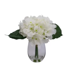 17cm White Hydrangeas Artificial Plant In Clear Glass Vase