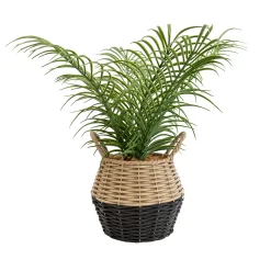 20cm Palm Artificial Plant In Natural Wicker Basket