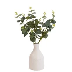 25cm Eucalyptus Stems Artificial Plant In Natural Ceramic Bottle Vase