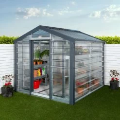 Adman Steel Sheds Multigrow 9.4x8.8 Greenhouse With Adjustable Vent -Gardens and Outdoor Stores adman steel sheds multigrow 9 4x8 8 greenhouse with adjustable vent5391538910387 01i bq
