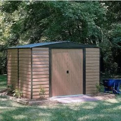 Arrow Woodvale 12x10 Apex Coffee Metal Shed -Gardens and Outdoor Stores arrow woodvale 12x10 apex coffee metal shed5013856015246 01i