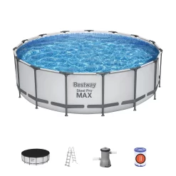 Bestway Steel Pro MAX™ Plain Polyvinyl Chloride (PVC) & Steel Pool (W) 4.57m X (L) 4.57m -Gardens and Outdoor Stores bestway steel pro max plain polyvinyl chloride pvc steel pool w 4 57m x l 4 57m6941607328156 03c