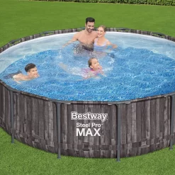 Bestway Steel Pro MAX™ Wood Effect Polyvinyl Chloride (PVC) & Steel Pool (W) 4.27m X (L) 4.27m -Gardens and Outdoor Stores bestway steel pro max wood effect polyvinyl chloride pvc steel pool w 4 27m x l 4 27m6942138983968 01i