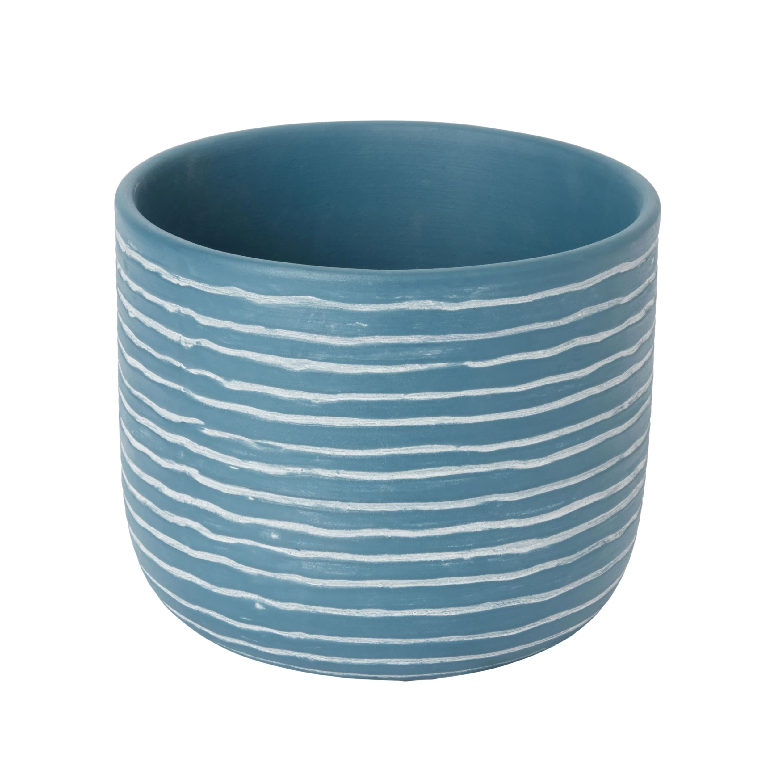 Blue Coral Clay Striped Round Plant Pot (Dia)20cm 3 Blue Coral Clay Striped Round Plant Pot (Dia)20cm