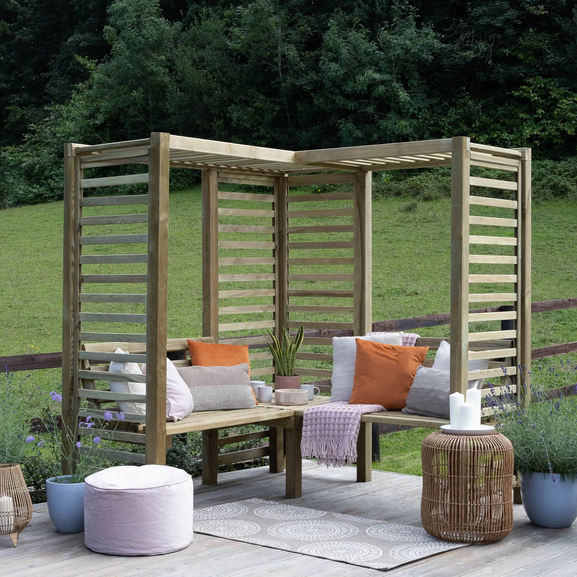 Forest Firenze Corner Arbour, (H)1970mm (W)1800mm (D)1800mm - Assembly Required 3 Forest Firenze Corner Arbour, (H)1970mm (W)1800mm (D)1800mm - Assembly Required