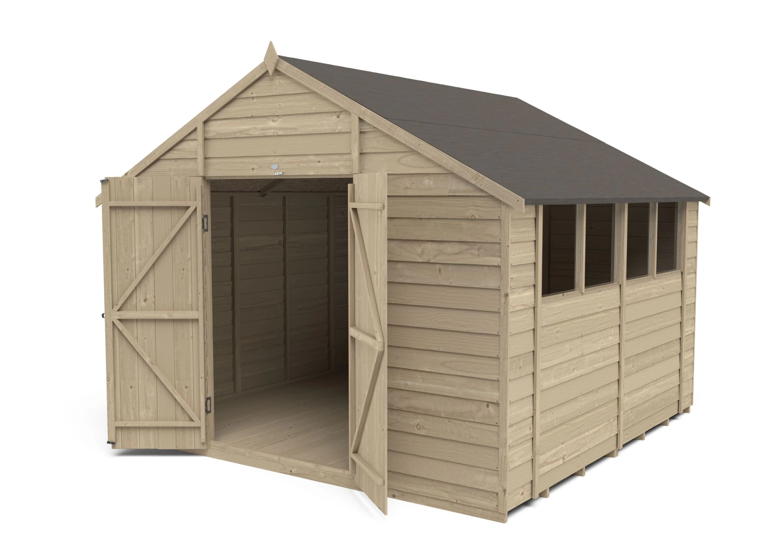 Forest Garden 10x10 Ft Apex Overlap Wooden 2 Door 4 Windows Shed With Floor - Assembly Service Included 6 Forest Garden 10x10 Ft Apex Overlap Wooden 2 Door 4 Windows Shed With Floor - Assembly Service Included - Image 4