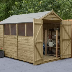 Forest Garden 10x6 Ft Apex Overlap Wooden 2 Door 4 Windows Shed With Floor - Assembly Service Included