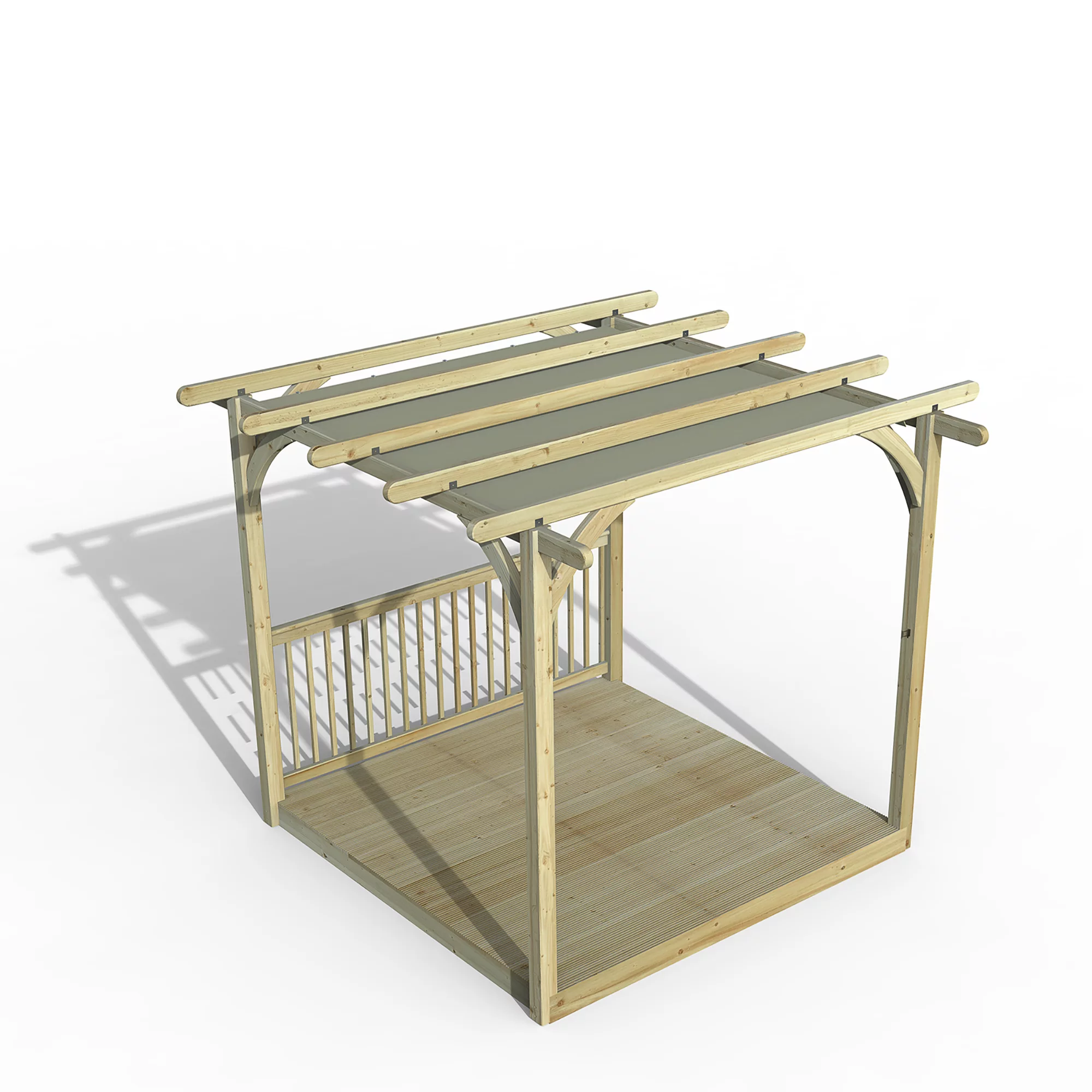 Forest Garden Grey Pergola & Decking Kit, X4 Post X1 Balustrade (H) 2.5m X (W) 5.2m - Canopy Included 2 Forest Garden Grey Pergola & Decking Kit, X4 Post X1 Balustrade (H) 2.5m X (W) 5.2m - Canopy Included