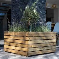 Forest Garden Linear Corner Natural Timber Wooden Rectangular Planter -Gardens and Outdoor Stores forest garden linear corner natural timber wooden rectangular planter5013053184981 02i bq