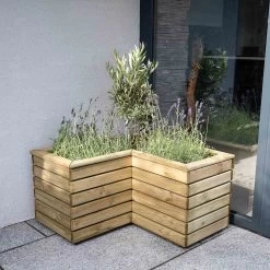 Forest Garden Linear Corner Natural Timber Wooden Rectangular Planter -Gardens and Outdoor Stores forest garden linear corner natural timber wooden rectangular planter5013053184981 03i bq