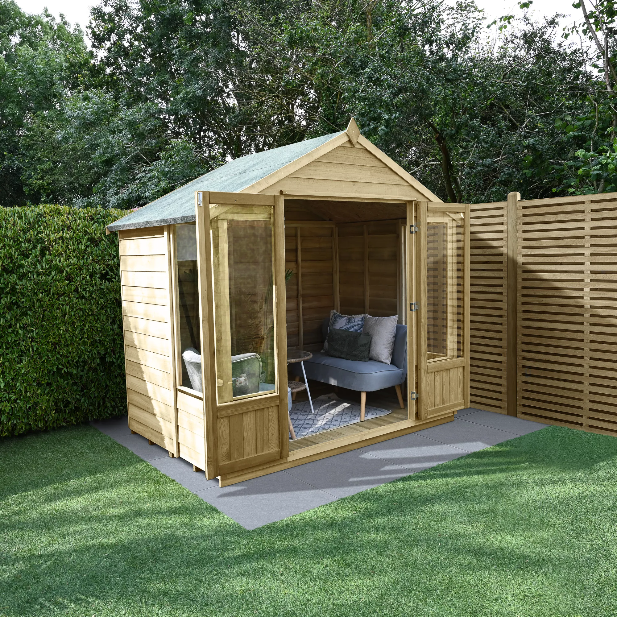 Forest Garden Oakley 7x5 Apex Overlap Solid Wood Summer House With Double Door (Base Included) 3 Forest Garden Oakley 7x5 Apex Overlap Solid Wood Summer House With Double Door (Base Included)