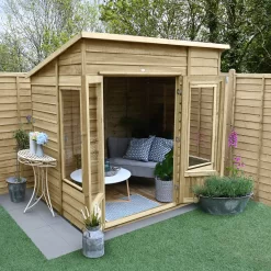Forest Garden Oakley 7x5 Pent Overlap Solid Wood Summer House With Double Door - Assembly Service Included -Gardens and Outdoor Stores forest garden oakley 7x5 pent overlap solid wood summer house with double door assembly service included5013053188514 02i bq
