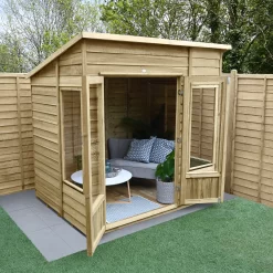 Forest Garden Oakley 7x5 Pent Overlap Solid Wood Summer House With Double Door - Assembly Service Included -Gardens and Outdoor Stores forest garden oakley 7x5 pent overlap solid wood summer house with double door assembly service included5013053188514 03i bq