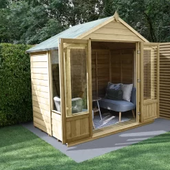 Forest Garden Oakley 8x6 Apex Overlap Solid Wood Summer House With Double Door - Assembly Service Included -Gardens and Outdoor Stores forest garden oakley 8x6 apex overlap solid wood summer house with double door assembly service included5013053188583 03i bq