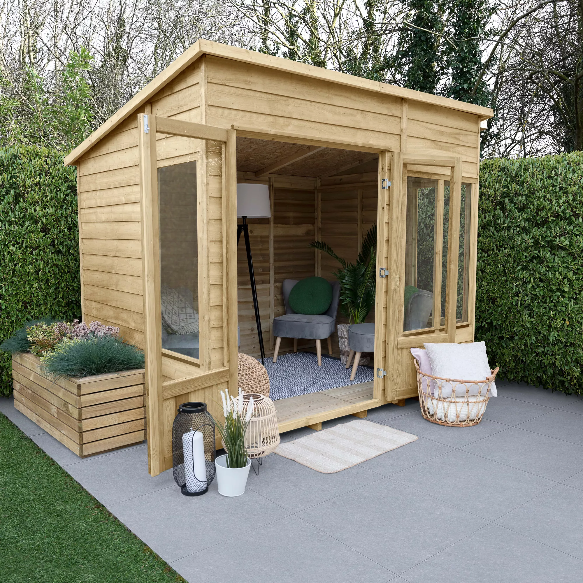 Forest Garden Oakley 8x6 Pent Overlap Solid Wood Summer House With Double Door - Assembly Service Included 3 Forest Garden Oakley 8x6 Pent Overlap Solid Wood Summer House With Double Door - Assembly Service Included