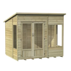 Forest Garden Oakley 8x6 Pent Overlap Solid Wood Summer House With Double Door -Gardens and Outdoor Stores forest garden oakley 8x6 pent overlap solid wood summer house with double door5013053188606 01c bq