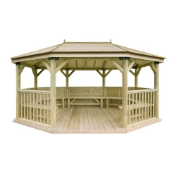 Forest Garden Premium Furnished Octagonal Gazebo, (W)5.27m (D)3.78m -Gardens and Outdoor Stores forest garden premium furnished octagonal gazebo w 5 27m d 3 78m5013053172681 02c bq