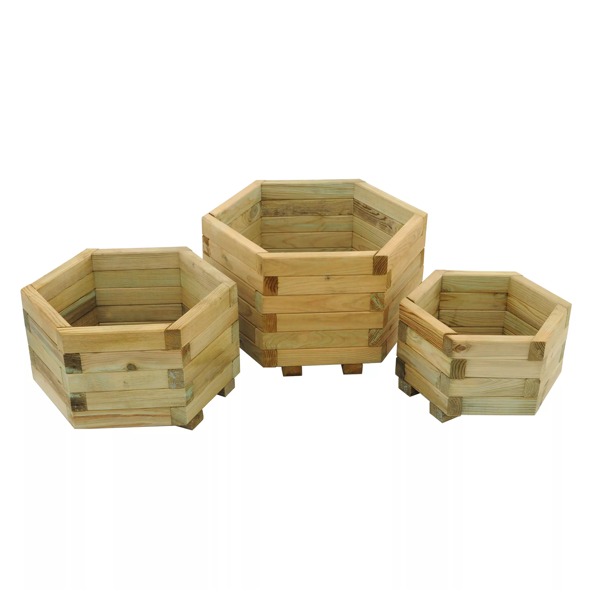 Forest Garden York Wooden Hexagonal Planter, Pack Of 3 3 Forest Garden York Wooden Hexagonal Planter, Pack Of 3