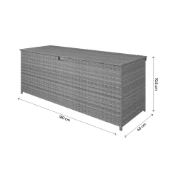 GoodHome Hamilton Steeple Grey Rattan Effect Storage Box (W) 180cm X (D) 65cm -Gardens and Outdoor Stores goodhome hamilton steeple grey rattan effect storage box w 180cm x d 65cm5059340677415 02t