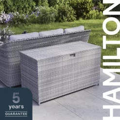GoodHome Hamilton Steeple Grey Rattan Effect Storage Box (W) 180cm X (D) 65cm -Gardens and Outdoor Stores goodhome hamilton steeple grey rattan effect storage box w 180cm x d 65cm5059340677415 41i EN