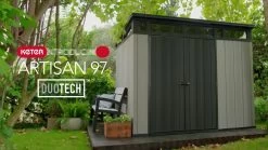Keter Artisan 9x7 Ft Pent Tongue & Groove Grey Plastic Shed With Floor -Gardens and Outdoor Stores keter artisan 9x7 ft pent tongue groove grey plastic shed with floor7290106933996 VEN EN bq 1