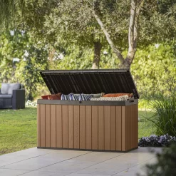Keter Darwin Wood Effect 5x2 Garden Storage Bench Box 570L -Gardens and Outdoor Stores keter darwin wood effect 5x2 garden storage bench box 570l7290112636263 03i bq