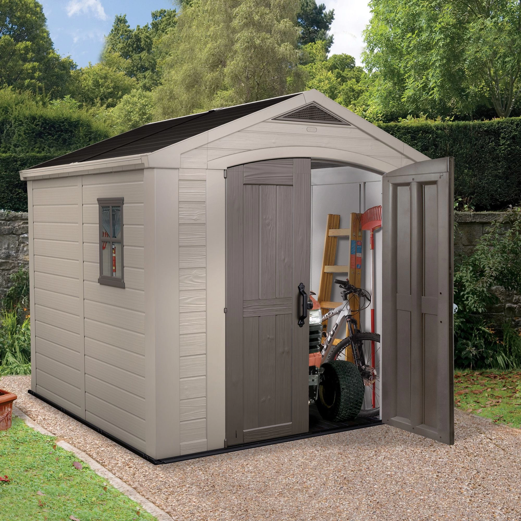 Keter Factor 8x8 Apex Beige Plastic Shed With Floor 5 Keter Factor 8x8 Apex Beige Plastic Shed With Floor - Image 3