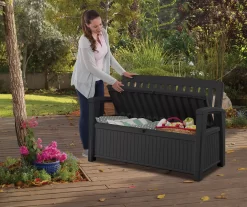 Keter Patio Wood Effect Garden Storage Bench Box - Partial Assembly Required 227L -Gardens and Outdoor Stores keter patio wood effect garden storage bench box partial assembly required 227l7290112634825 03i bq