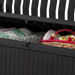 Keter Patio Wood Effect Garden Storage Bench Box - Partial Assembly Required 227L -Gardens and Outdoor Stores keter patio wood effect garden storage bench box partial assembly required 227l7290112634825 06c bq