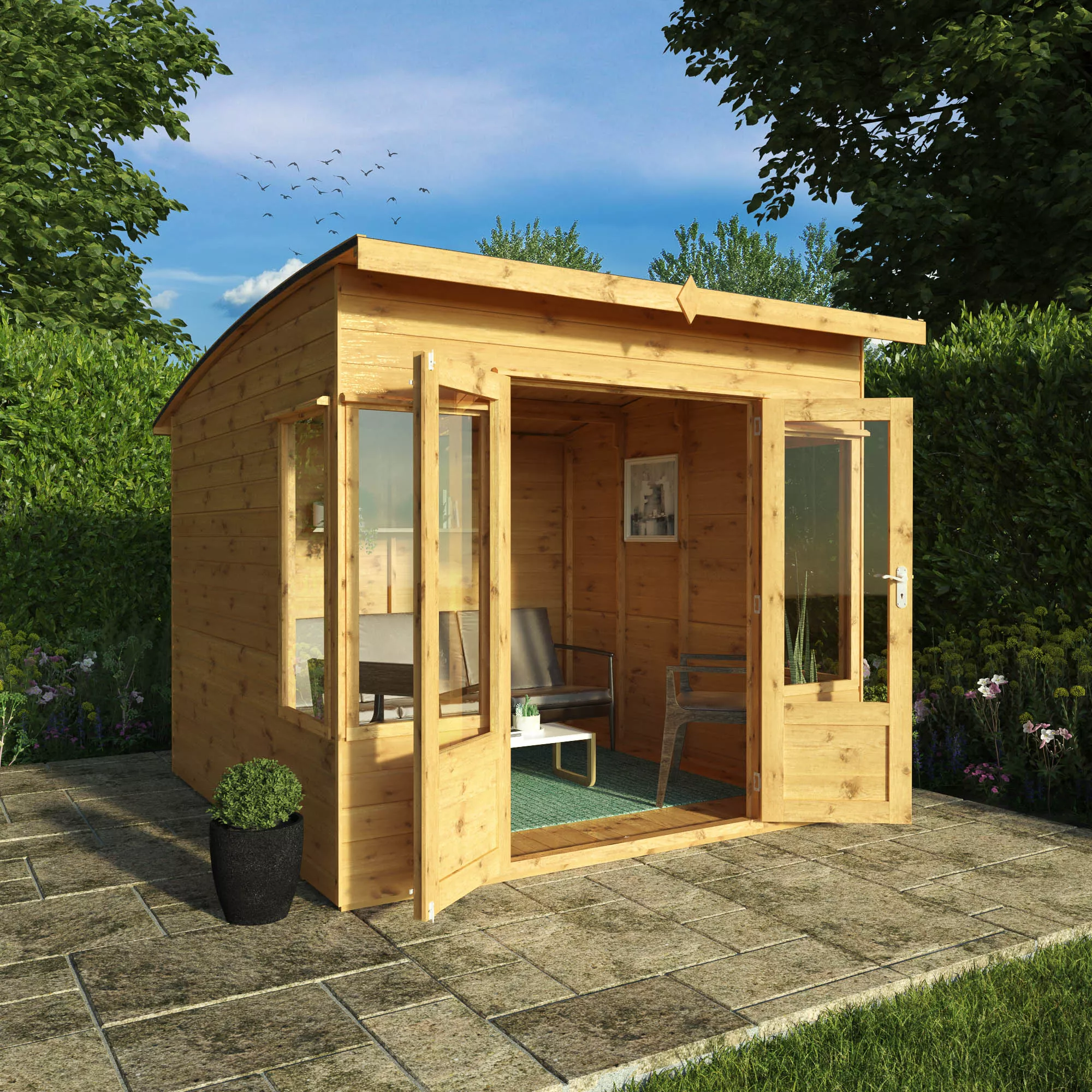 Mercia Helios 8x8 Ft Curved Shiplap Wooden Summer House With Double Door 3 Mercia Helios 8x8 Ft Curved Shiplap Wooden Summer House With Double Door