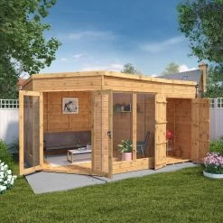 Mercia Summer House 13x9 Ft Pent Shiplap Solid Wood Summer House With Double Door -Gardens and Outdoor Stores mercia summer house 13x9 ft pent shiplap solid wood summer house with double door5029442002576 02i bq