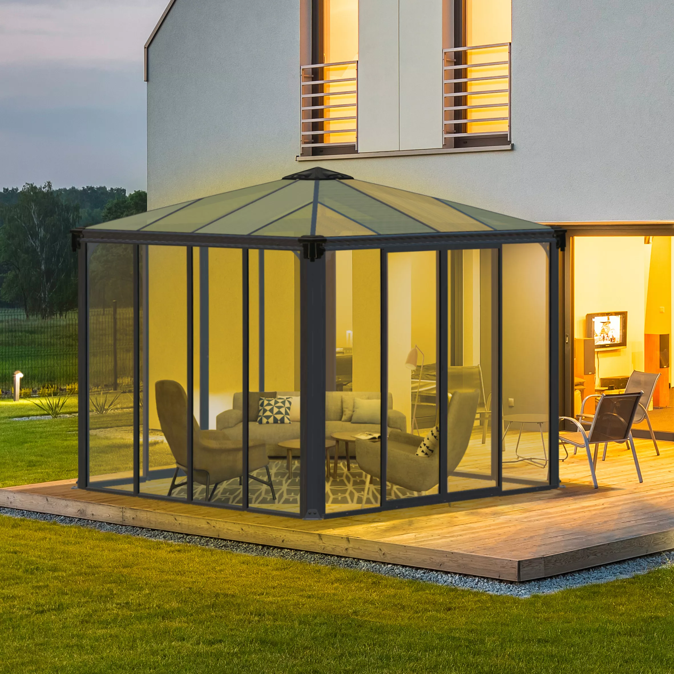 Palram - Canopia Ledro Grey Rectangular Gazebo, (W)2.95m (D)2.95m - Assembly Required 3 Palram - Canopia Ledro Grey Rectangular Gazebo, (W)2.95m (D)2.95m - Assembly Required