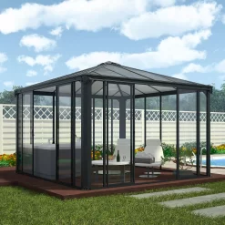 Palram - Canopia Ledro Grey Rectangular Gazebo, (W)3.6m (D)3.6m - Assembly Required -Gardens and Outdoor Stores palram canopia ledro grey rectangular gazebo w 3 6m d 3 6m assembly required7290108136531 01i bq