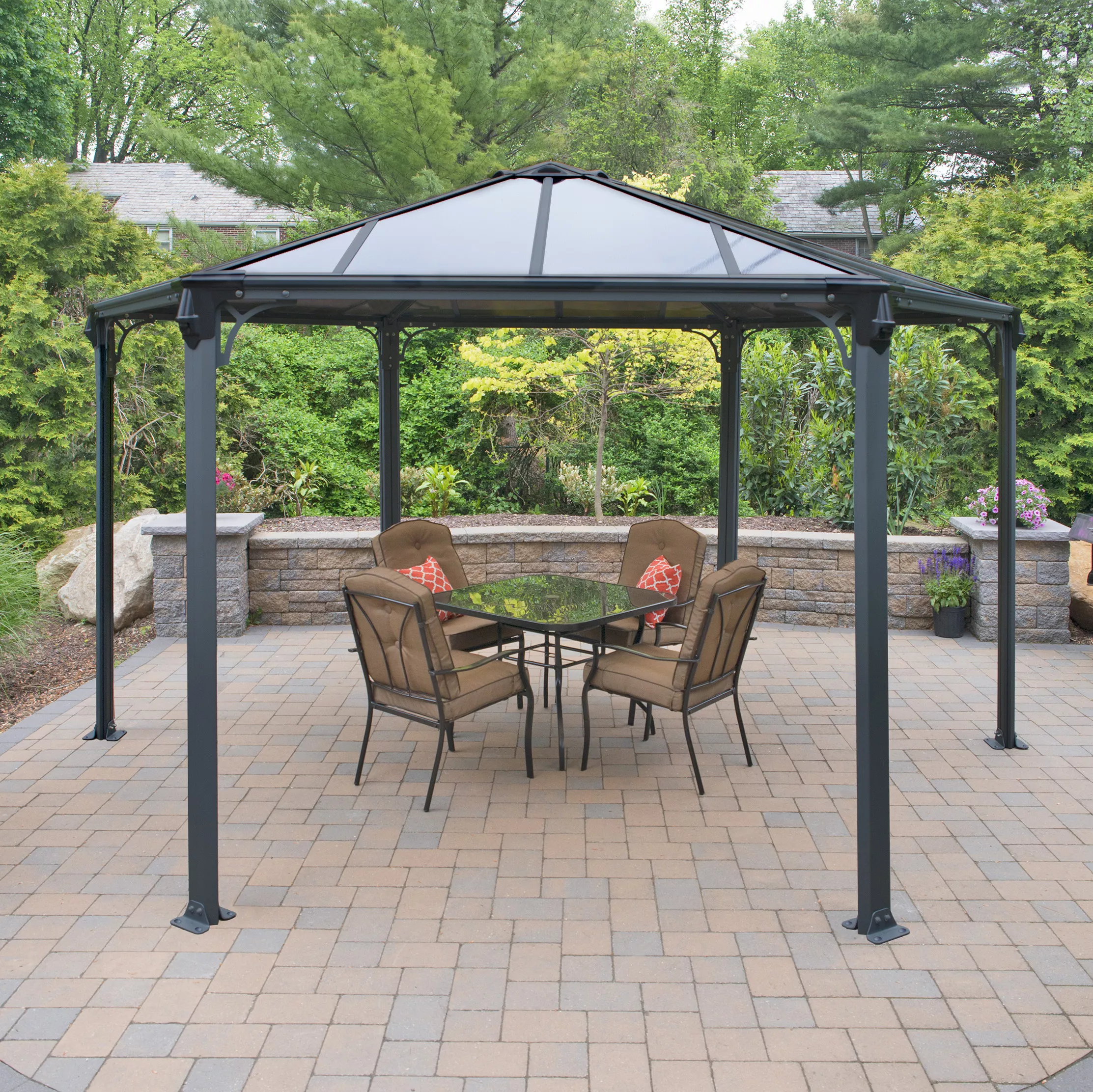 Palram - Canopia Monaco Grey Hexagonal Gazebo, (W)4.5m (D)3.9m - Assembly Required 3 Palram - Canopia Monaco Grey Hexagonal Gazebo, (W)4.5m (D)3.9m - Assembly Required