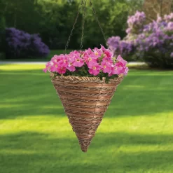 Panacea Fern & Rope Natural Cone Rattan Hanging Basket, 35cm