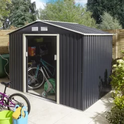 Rowlinson Trentvale 8x6 Apex Dark Grey Metal Shed -Gardens and Outdoor Stores rowlinson trentvale 8x6 apex dark grey metal shed5013856206224 01i bq