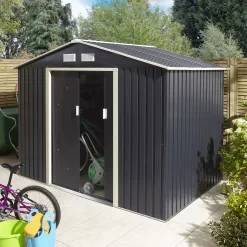 Rowlinson Trentvale 8x6 Apex Dark Grey Metal Shed -Gardens and Outdoor Stores rowlinson trentvale 8x6 apex dark grey metal shed5013856206224 03i bq