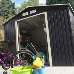 Rowlinson Trentvale 8x6 Apex Dark Grey Metal Shed -Gardens and Outdoor Stores rowlinson trentvale 8x6 apex dark grey metal shed5013856206224 05i bq