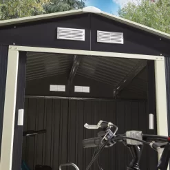 Rowlinson Trentvale 8x6 Apex Dark Grey Metal Shed -Gardens and Outdoor Stores rowlinson trentvale 8x6 apex dark grey metal shed5013856206224 06i bq