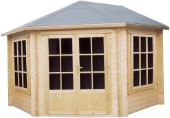 Shire Belvoir 10x10 Toughened Glass Apex Tongue & Groove Wooden Cabin - Base Not Included