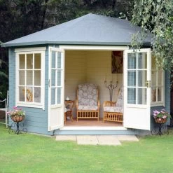Shire Belvoir 10x10 Toughened Glass Apex Tongue & Groove Wooden Cabin - Base Not Included -Gardens and Outdoor Stores shire belvoir 10x10 toughened glass apex tongue groove wooden cabin base not included5019804252336 08i bq