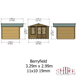 Shire Berryfield 11x10 Eco Glass Apex Tongue & Groove Wooden Cabin - Base Not Included -Gardens and Outdoor Stores shire berryfield 11x10 eco glass apex tongue groove wooden cabin base not included5019804112302 02t bq