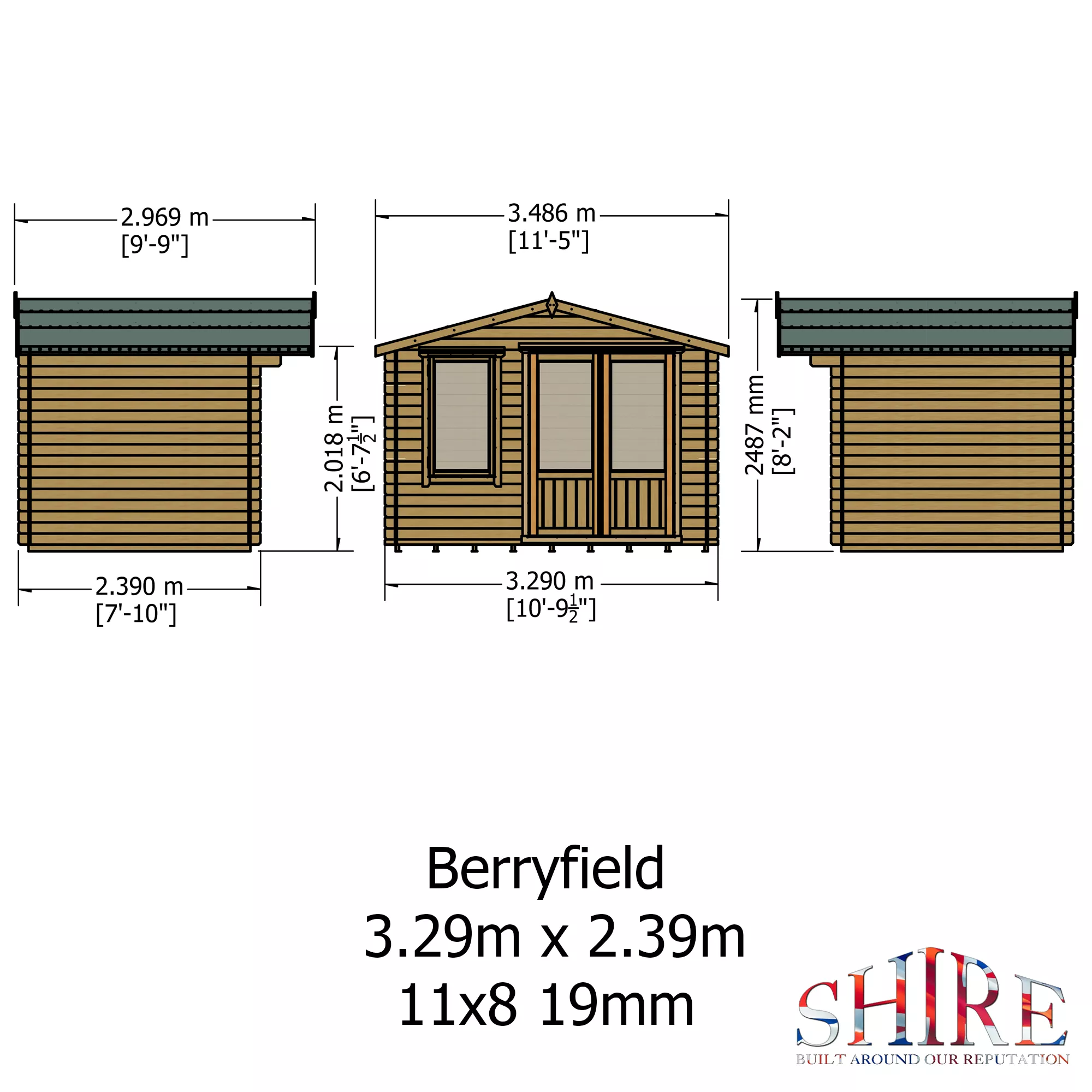 Shire Berryfield 11x8 Eco Glass Apex Tongue & Groove Wooden Cabin - Base Not Included 7 Shire Berryfield 11x8 Eco Glass Apex Tongue & Groove Wooden Cabin - Base Not Included - Image 5