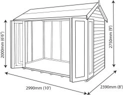 Shire Blenheim 10x8 Glass Bi-fold Door Apex Shiplap Wooden Summer House - Base Not Included -Gardens and Outdoor Stores shire blenheim 10x8 glass bi fold door apex shiplap wooden summer house base not included5019804225491 02t