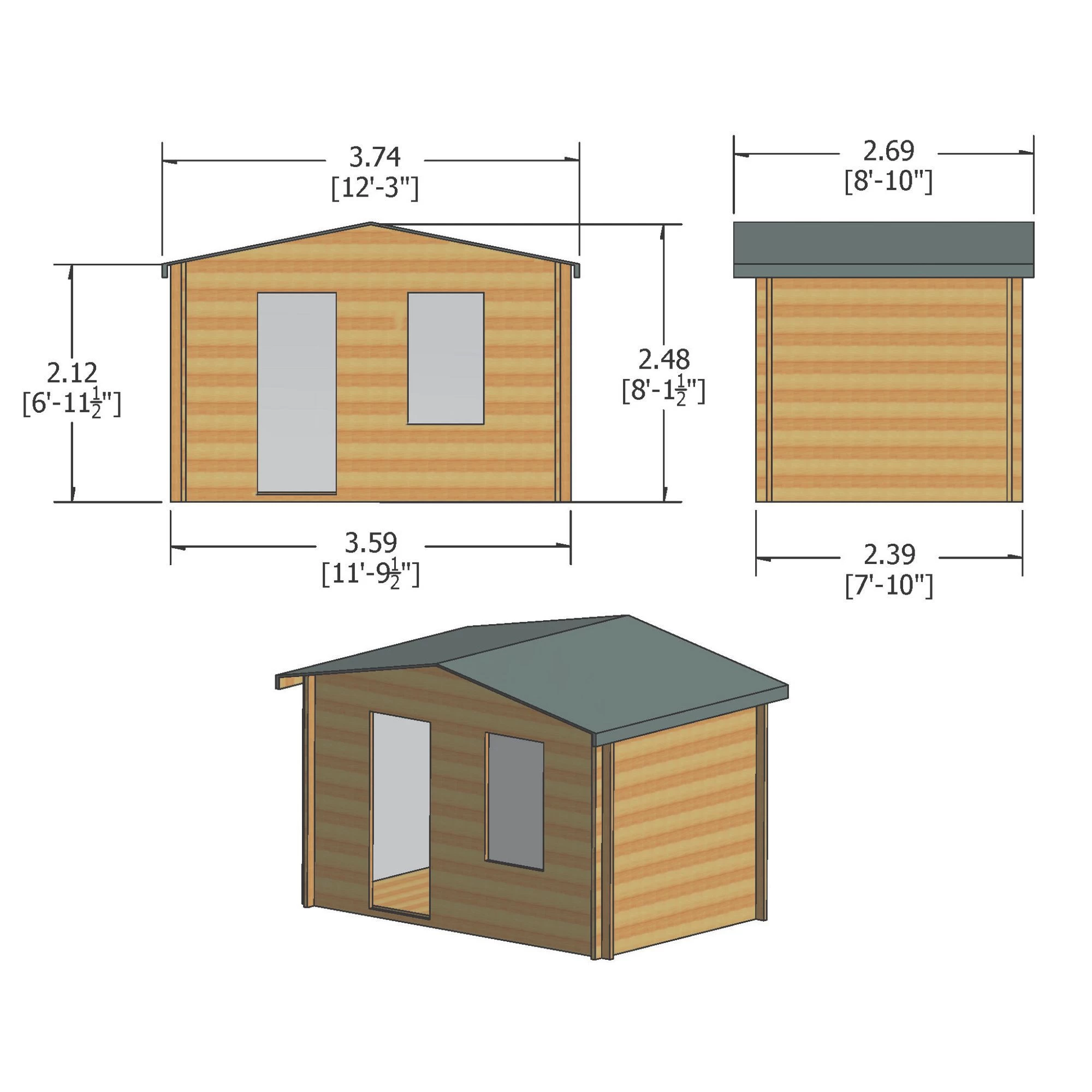 Shire Bucknells 12x8 Toughened Glass Apex Tongue & Groove Wooden Cabin - Base Not Included 4 Shire Bucknells 12x8 Toughened Glass Apex Tongue & Groove Wooden Cabin - Base Not Included - Image 2