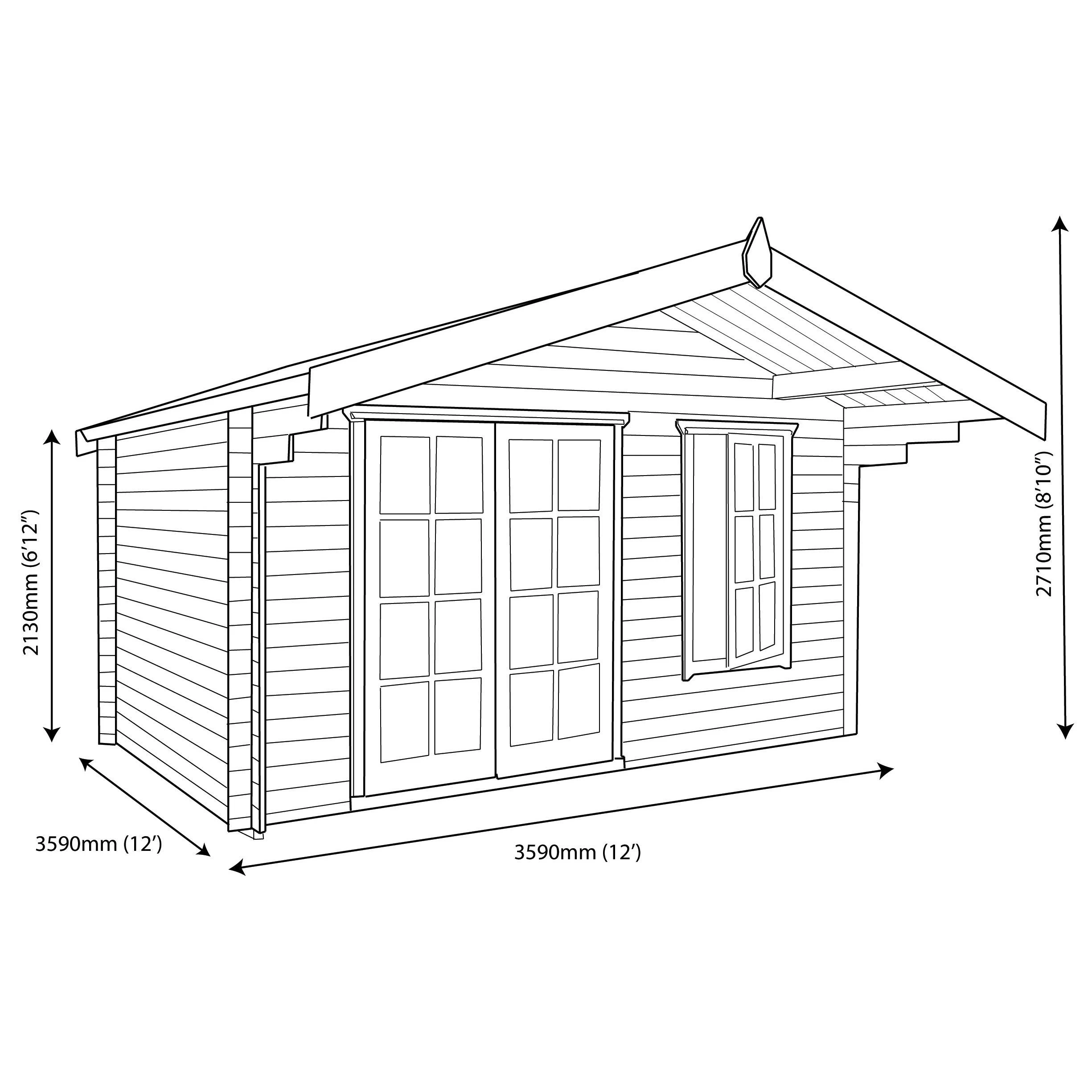 Shire Cannock 12x12 Ft Apex Tongue & Groove Wooden Cabin With Felt Tile Roof - Assembly Service Included 8 Shire Cannock 12x12 Ft Apex Tongue & Groove Wooden Cabin With Felt Tile Roof - Assembly Service Included - Image 6