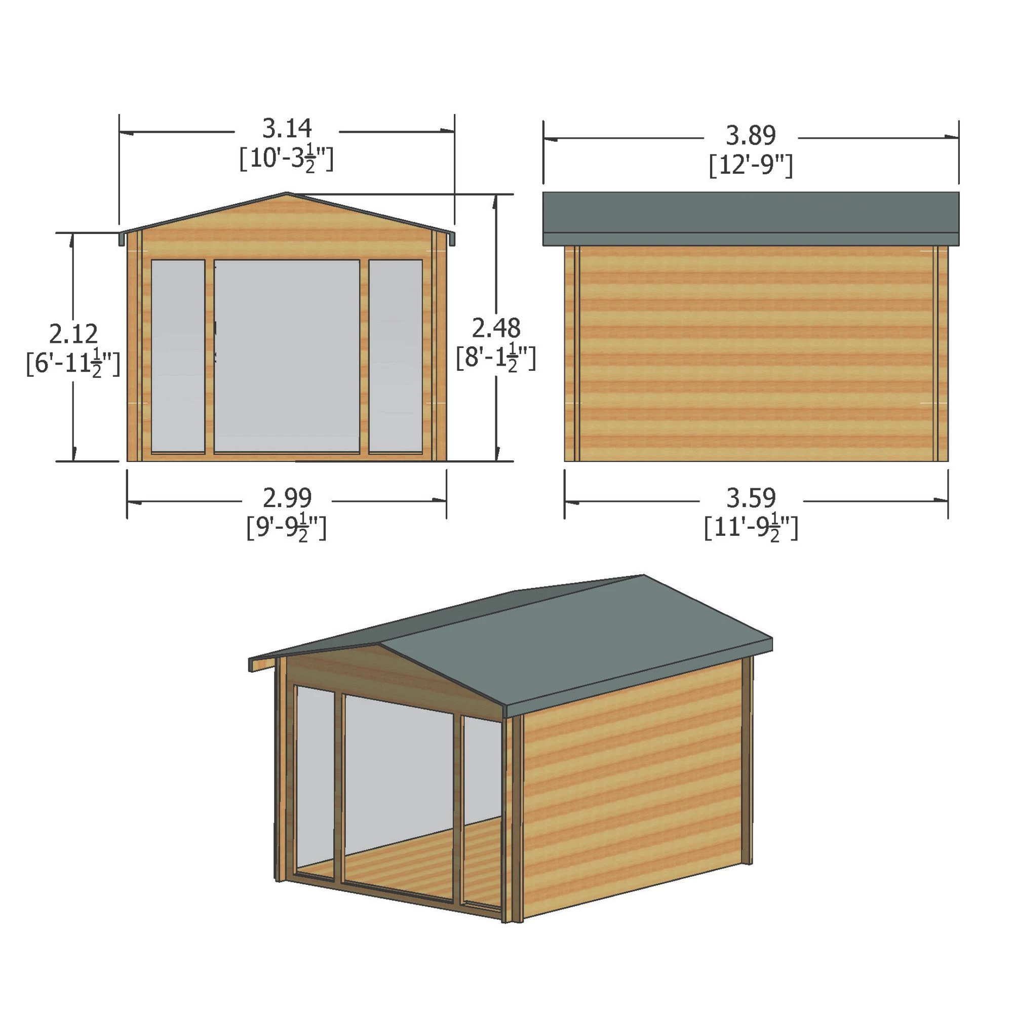 Shire Epping 10x12 Toughened Glass Apex Tongue & Groove Wooden Cabin - Base Not Included 4 Shire Epping 10x12 Toughened Glass Apex Tongue & Groove Wooden Cabin - Base Not Included - Image 2