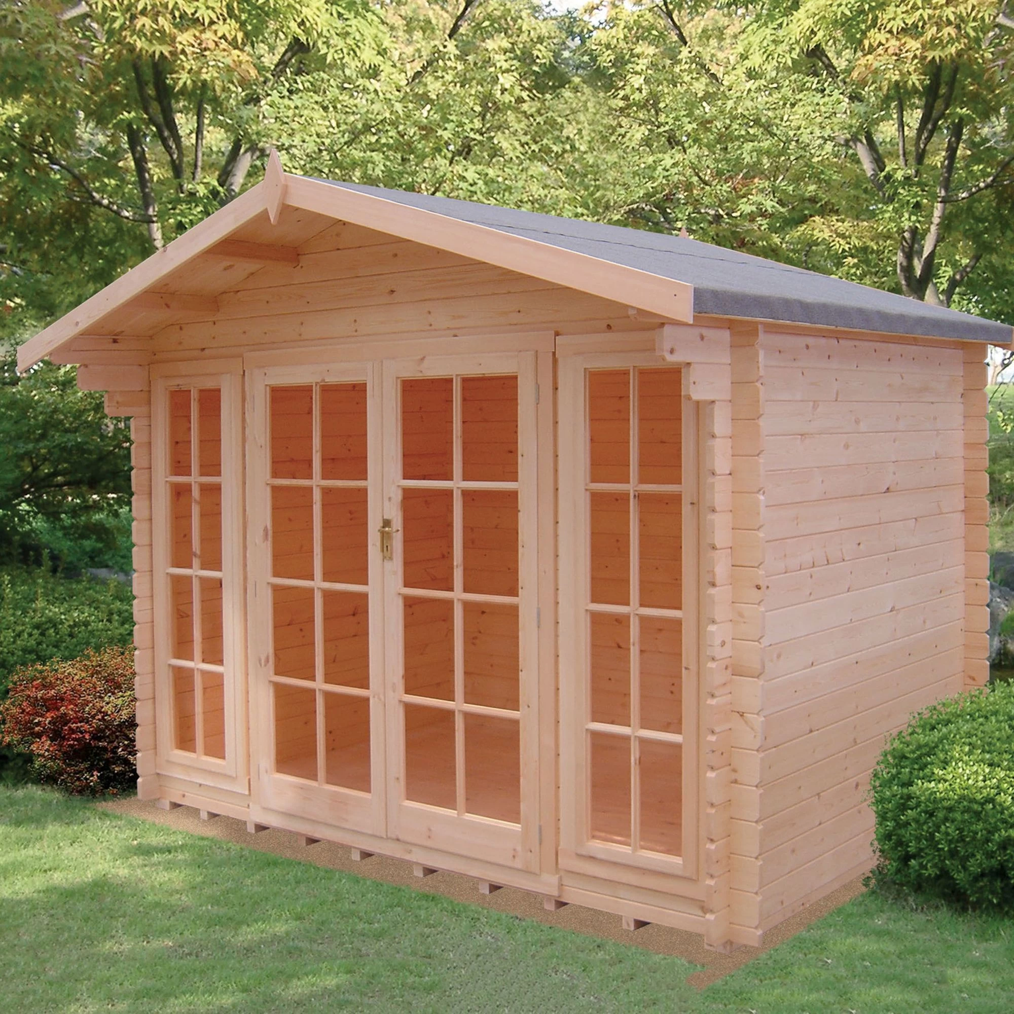 Shire Epping 10x12 Toughened Glass Apex Tongue & Groove Wooden Cabin - Base Not Included 3 Shire Epping 10x12 Toughened Glass Apex Tongue & Groove Wooden Cabin - Base Not Included