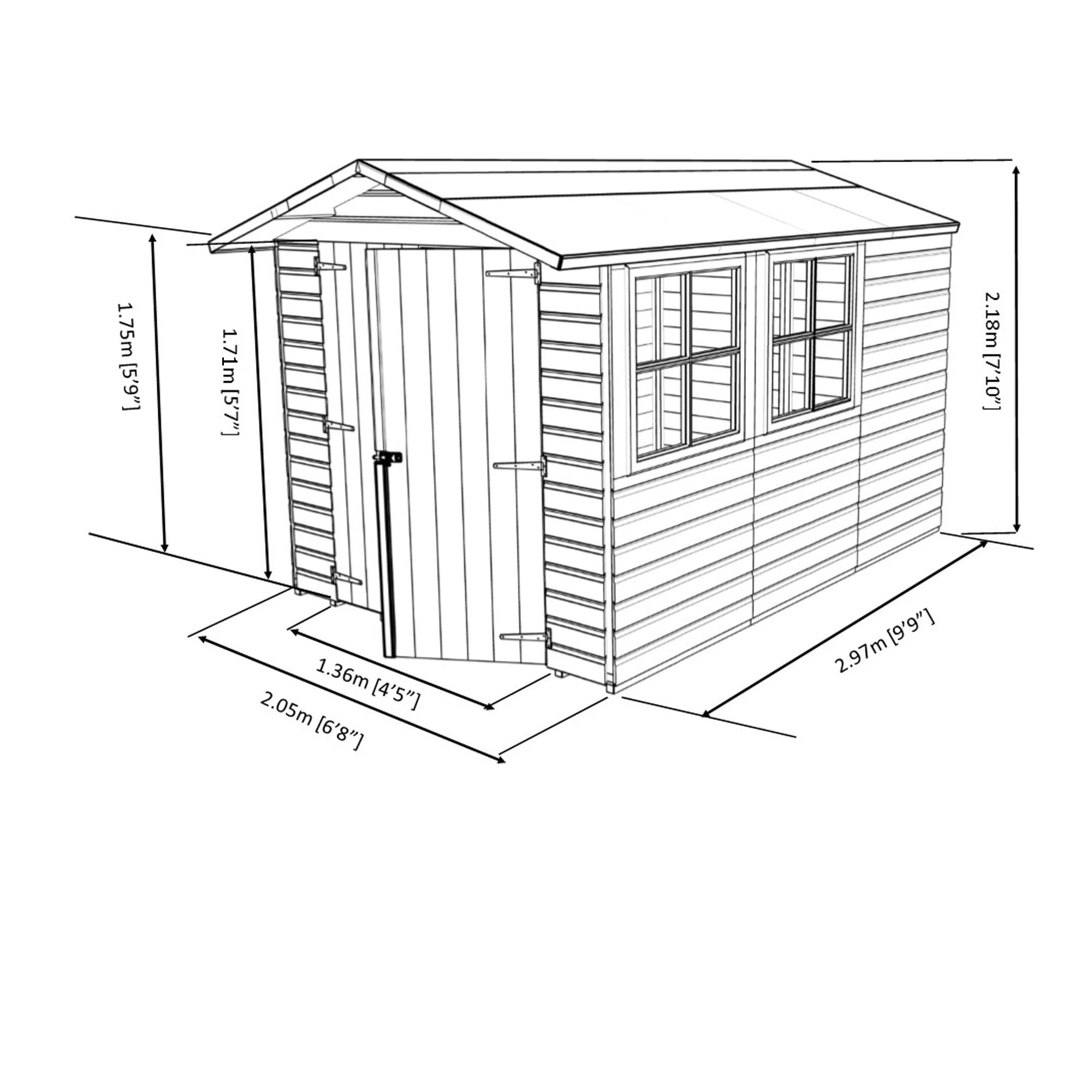 Shire Guernsey 7x10 Ft Apex Shiplap Wooden 2 Door 2 Windows Shed With Floor (Base Included) - Assembly Service Included 4 Shire Guernsey 7x10 Ft Apex Shiplap Wooden 2 Door 2 Windows Shed With Floor (Base Included) - Assembly Service Included - Image 2